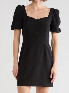 French Connection Black Square-Neck Puff Sleeve Mini Dress